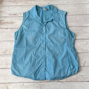 Womens XL Cascade Blues Button Up Tank Sleeveless Shirt Sky Blue Size X Large